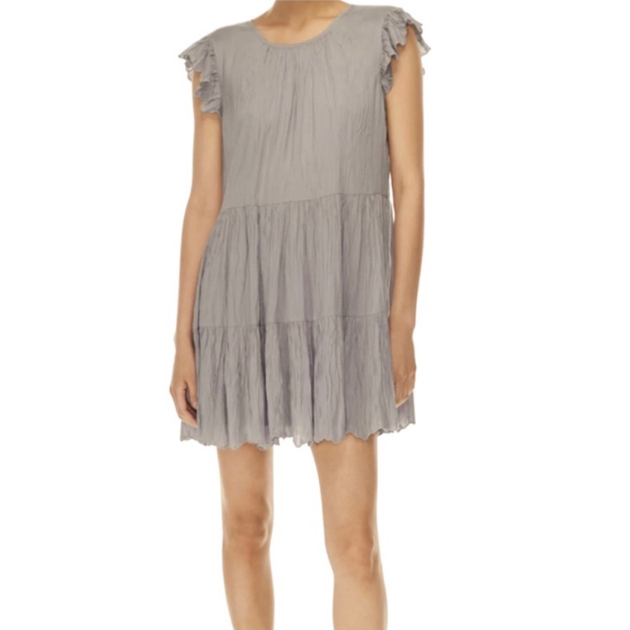 Aritzia Wilfred Gray Ardoise Boheme Tiered Babydoll Mini Dress Flutter Medium